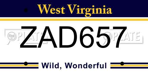 ZAD657 West Virginia License Plate