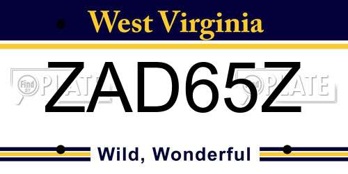 ZAD65Z West Virginia License Plate