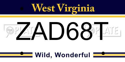 ZAD68T West Virginia License Plate
