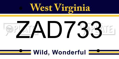 ZAD733 West Virginia License Plate
