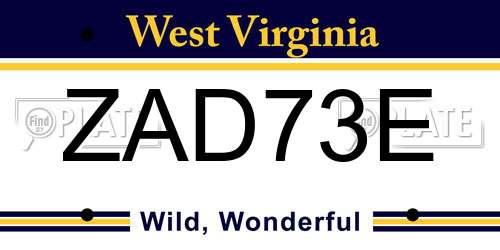 ZAD73E West Virginia License Plate