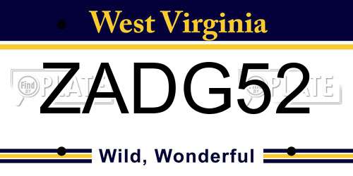 ZADG52 West Virginia License Plate