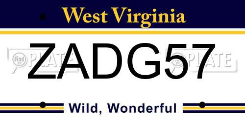 ZADG57 West Virginia License Plate