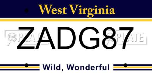 ZADG87 West Virginia License Plate