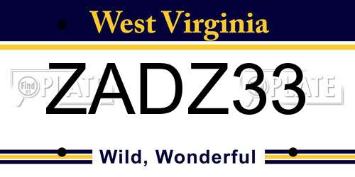 ZADZ33 West Virginia License Plate