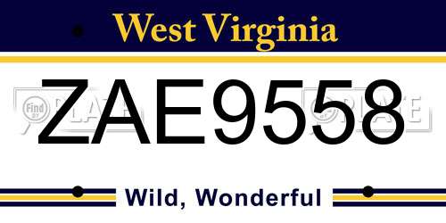 ZAE9558 West Virginia License Plate
