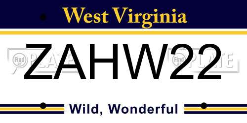 ZAHW22 West Virginia License Plate