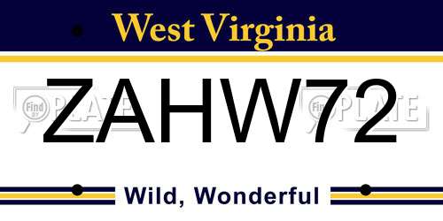 ZAHW72 West Virginia License Plate