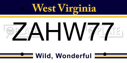ZAHW77 West Virginia License Plate