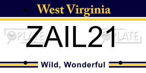 ZAIL21 West Virginia License Plate