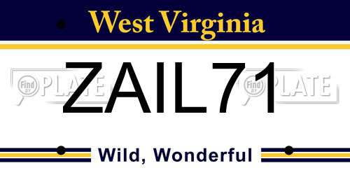 ZAIL71 West Virginia License Plate