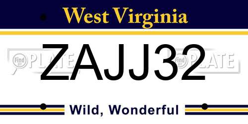 ZAJJ32 West Virginia License Plate