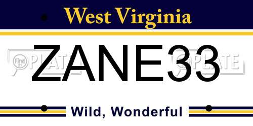 ZANE33 West Virginia License Plate