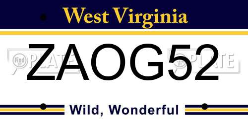 ZAOG52 West Virginia License Plate