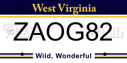 ZAOG82 West Virginia License Plate