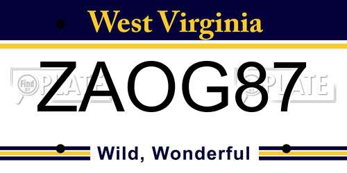 ZAOG87 West Virginia License Plate
