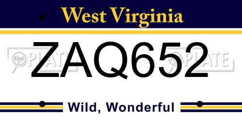 ZAQ652 West Virginia License Plate