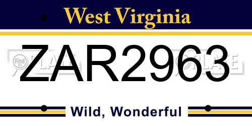 ZAR2963 West Virginia License Plate