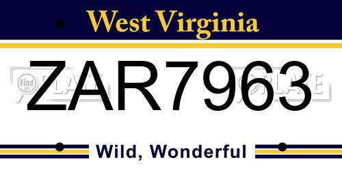 ZAR7963 West Virginia License Plate