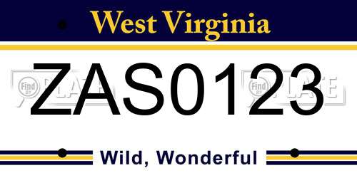 ZAS0123 West Virginia License Plate