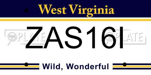 ZAS16I West Virginia License Plate