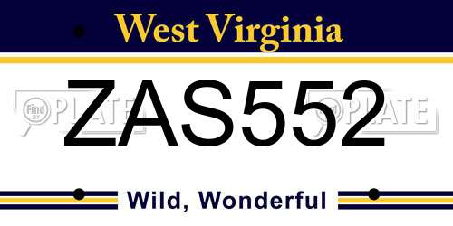 ZAS552 West Virginia License Plate