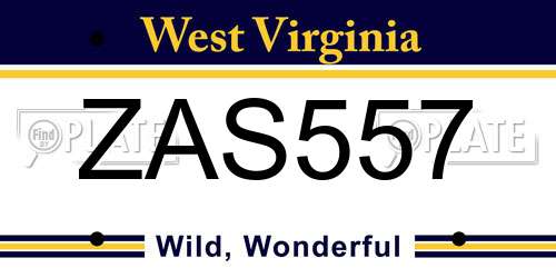 ZAS557 West Virginia License Plate