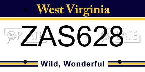ZAS628 West Virginia License Plate