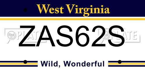 ZAS62S West Virginia License Plate