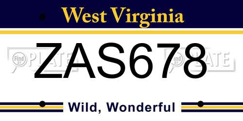 ZAS678 West Virginia License Plate