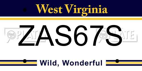 ZAS67S West Virginia License Plate