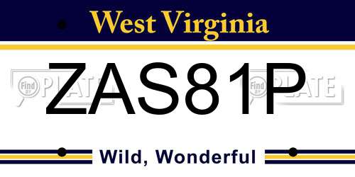 ZAS81P West Virginia License Plate