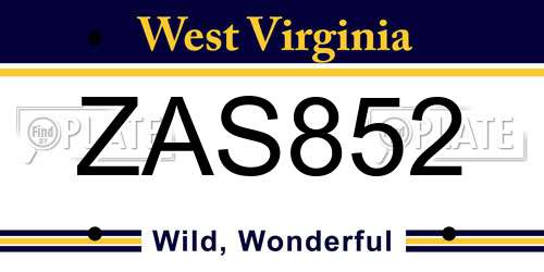 ZAS852 West Virginia License Plate
