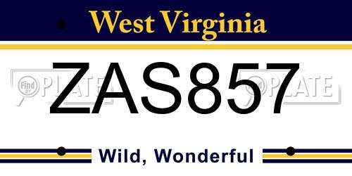 ZAS857 West Virginia License Plate