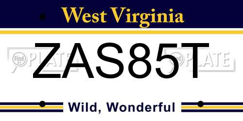 ZAS85T West Virginia License Plate