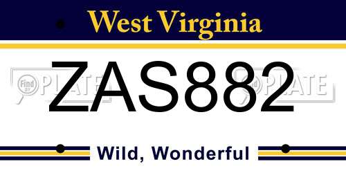 ZAS882 West Virginia License Plate