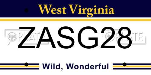 ZASG28 West Virginia License Plate