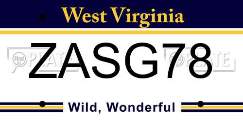 ZASG78 West Virginia License Plate