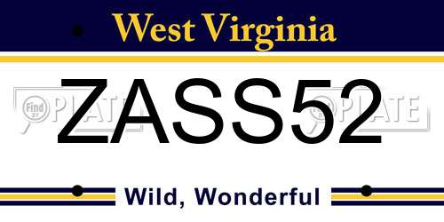 ZASS52 West Virginia License Plate