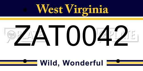ZAT0042 West Virginia License Plate