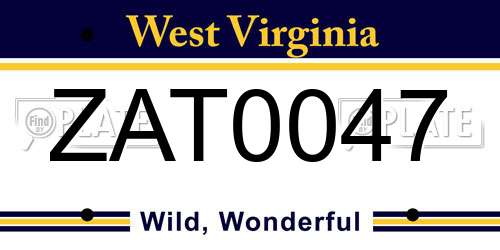 ZAT0047 West Virginia License Plate
