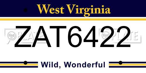 ZAT6422 West Virginia License Plate