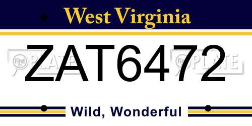 ZAT6472 West Virginia License Plate