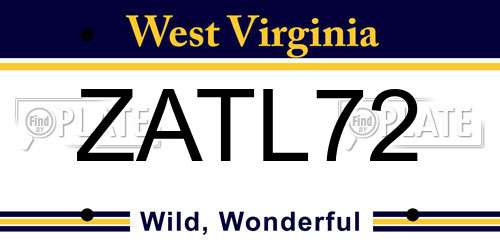 ZATL72 West Virginia License Plate