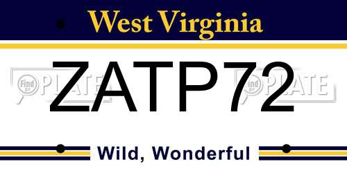 ZATP72 West Virginia License Plate