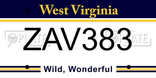 ZAV383 West Virginia License Plate