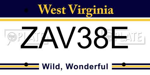 ZAV38E West Virginia License Plate