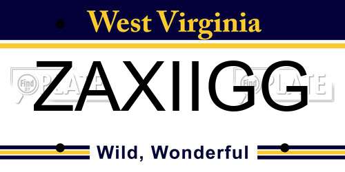 ZAXIIGG West Virginia License Plate