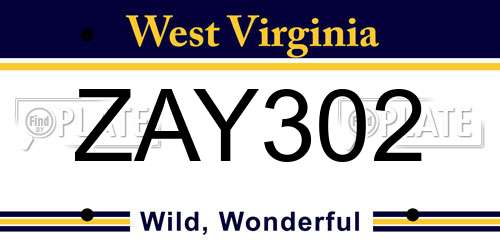 ZAY302 West Virginia License Plate