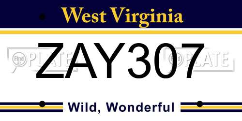 ZAY307 West Virginia License Plate